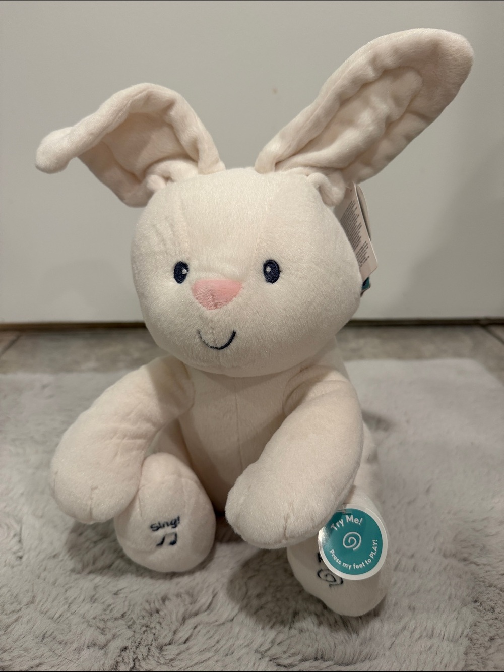 Gund Cream Bunny Plush with Pink Nose peekaboo & sing along